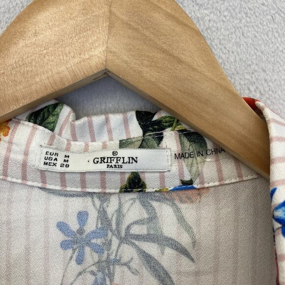 Grifflin Paris Shirt Dress Womens Medium Floral Long Sleeve Belted Roll Cuff - Picture 4 of 13